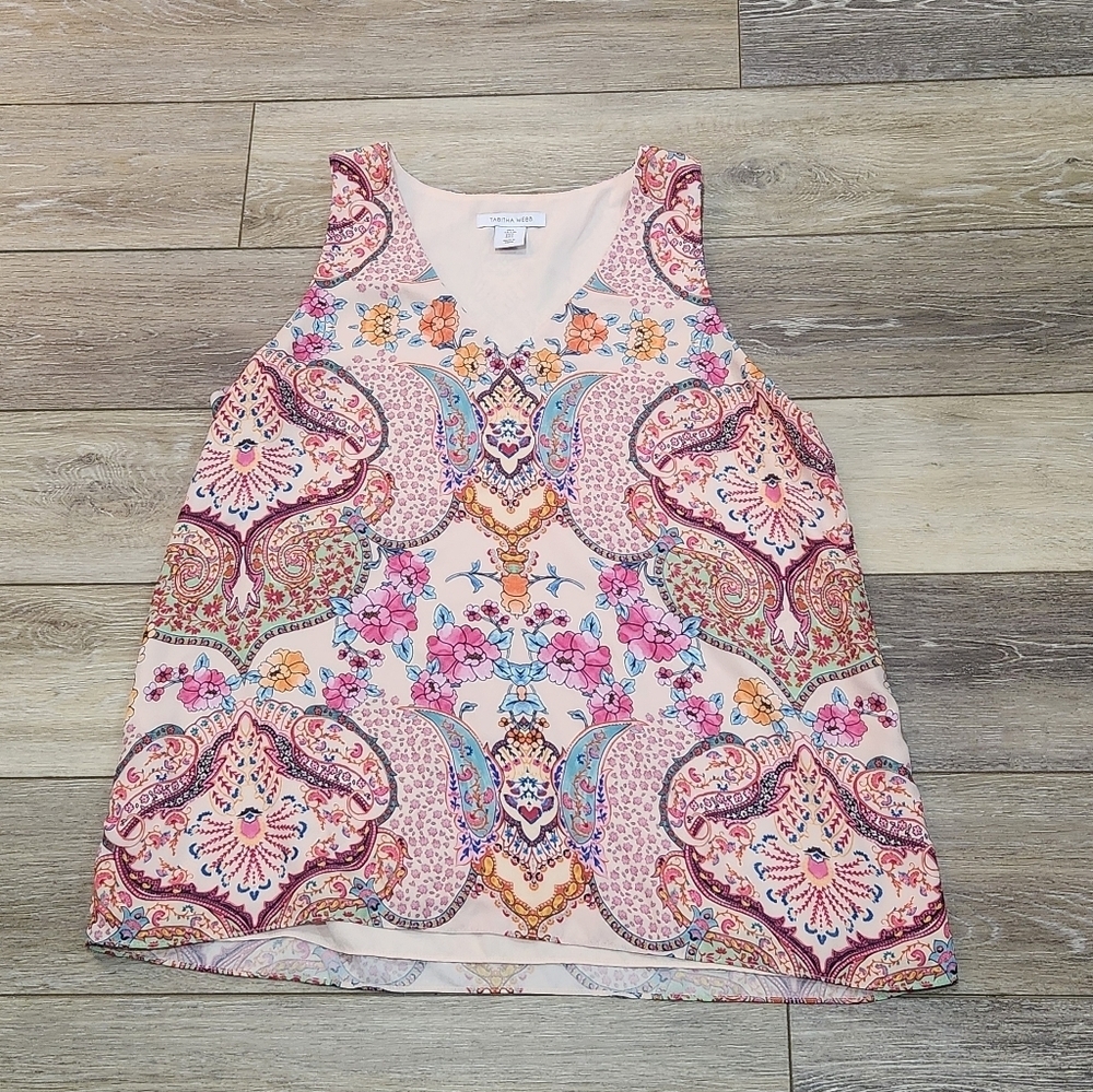 Tabitha Webb Multicolor Paisley V-neck Tank Top Size Large